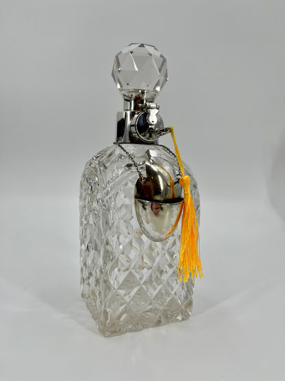Edwardian 1916 Sterling Silver Leaded Crystal Locking Spirit Decanter & Key
