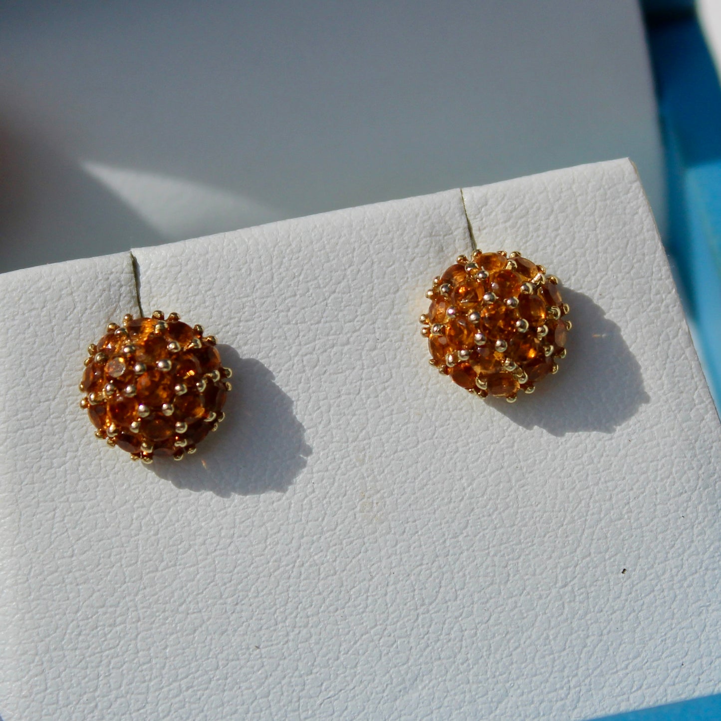 Citrine Cluster Stud Earrings, 1 Carat 18K Gold
