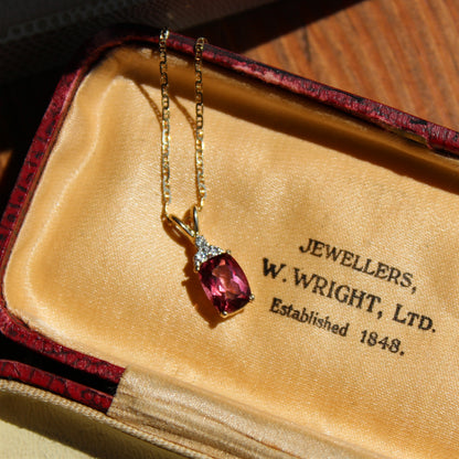 Madagascar Pink Tourmaline & Diamond Necklace, 1.47 Carats 14K Gold
