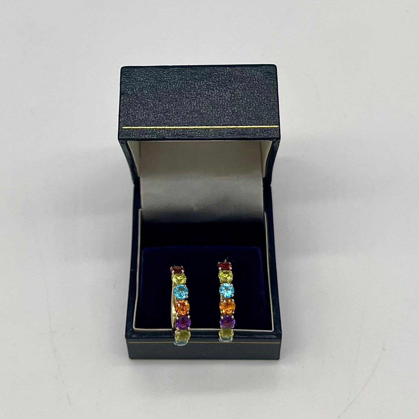 Precious Gemstone Multicolor Hoop Earrings, 3.3 CTW 14K Gold