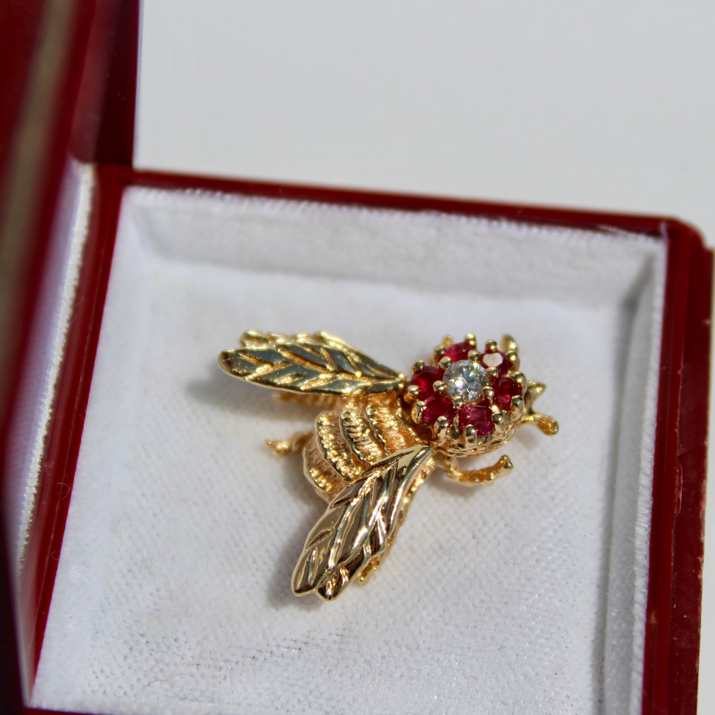 Ruby & Diamond Bee Pendant, 0.52 Carat 18K Gold