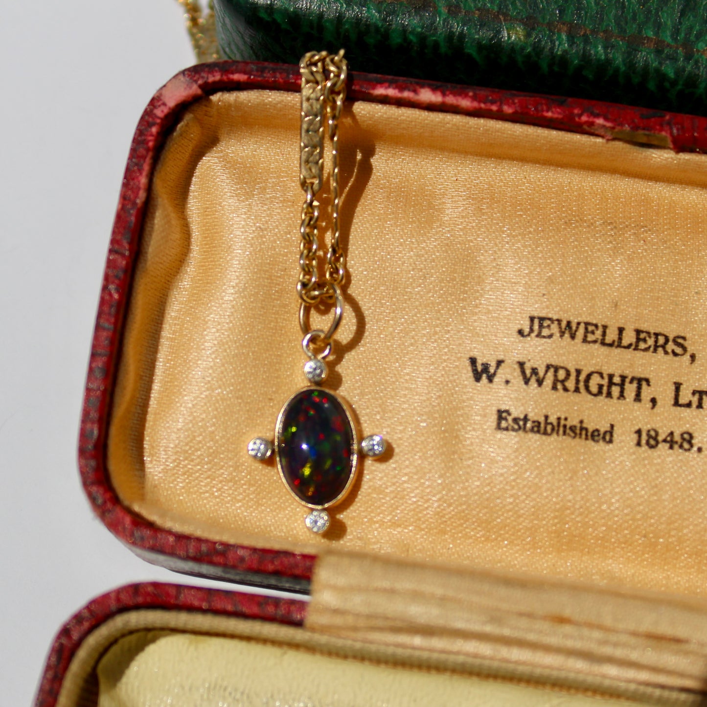 Black Opal Cabochon & Diamond Pendant, 2.12 Carats 14K Gold