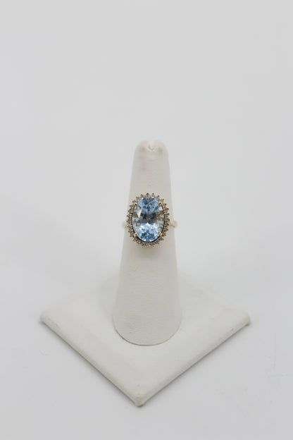 Blue Topaz & Diamond Halo Cocktail Ring,  8.514 CTW 14K Gold