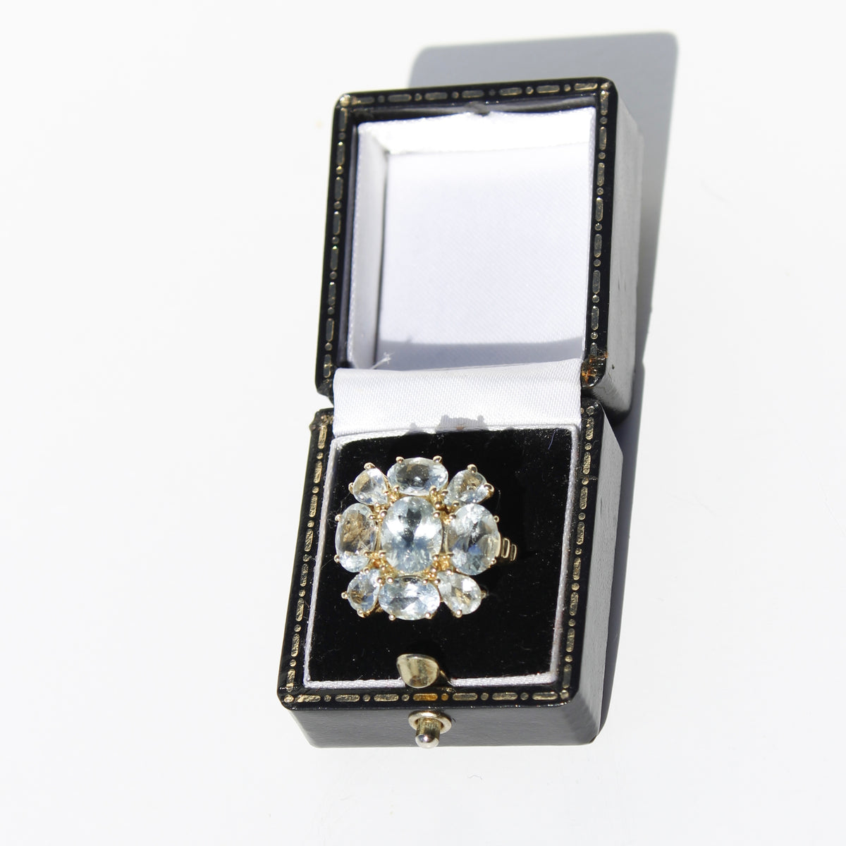 Antique Aquamarine Regency Cluster Ring, 6.5 Carats 10K Gold