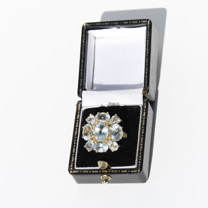 Antique Aquamarine Regency Cluster Ring, 6.5 Carats 10K Gold