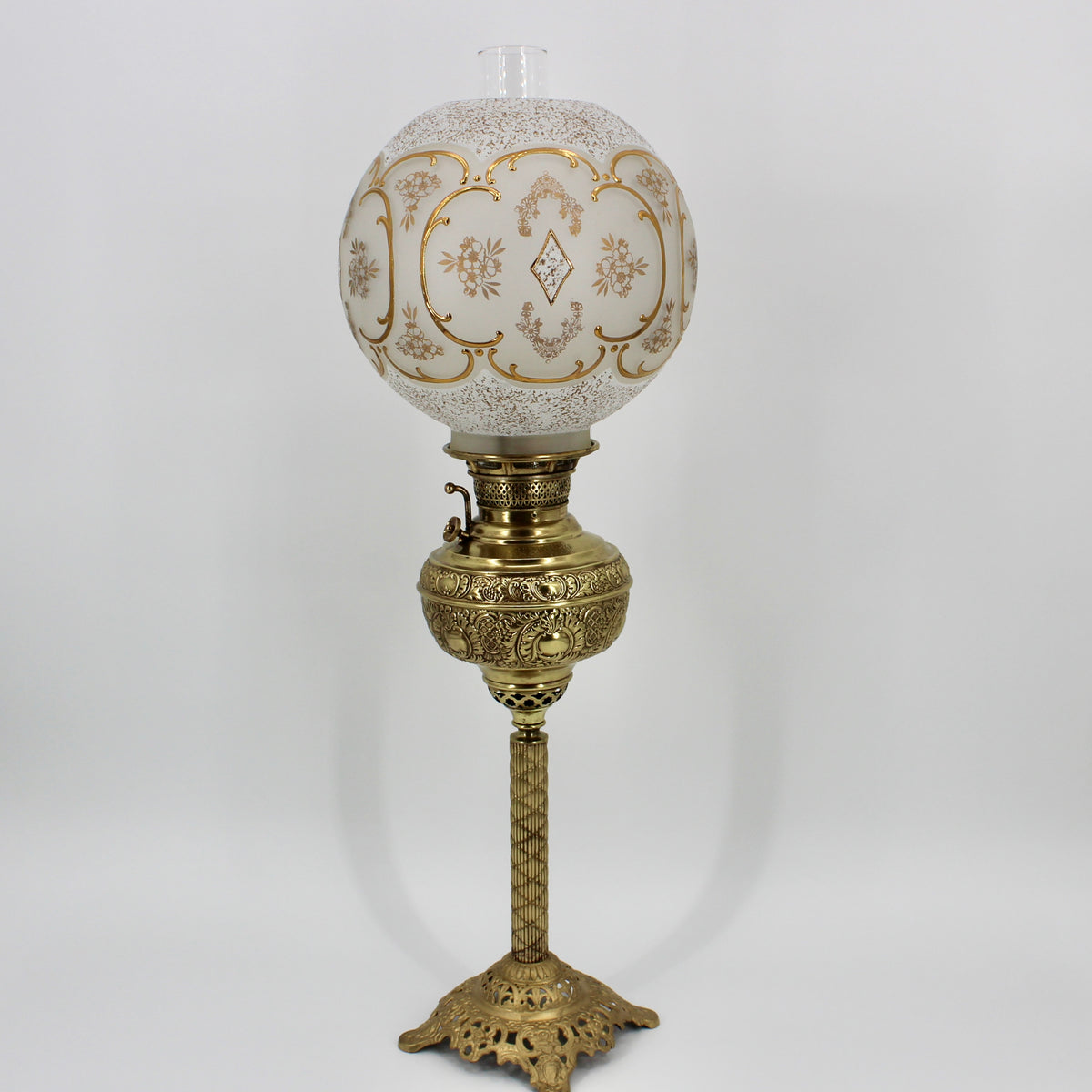 1895 Gilded Crystal Corinthian Banquet Lamp by Edward Miller
