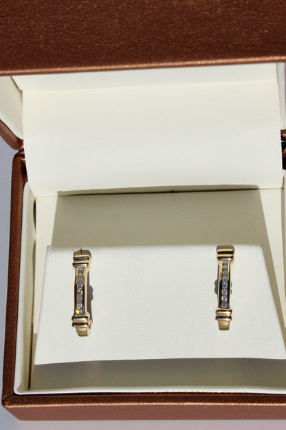 Vintage Diamond Hoops, 1/4 Carat 9K Gold