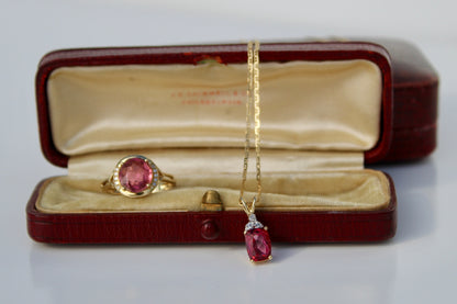 Pink Tourmaline & Diamond Set, 3.55 Carats 14K Gold
