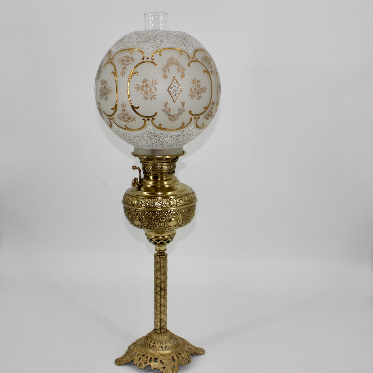 1895 Gilded Crystal Corinthian Banquet Lamp by Edward Miller