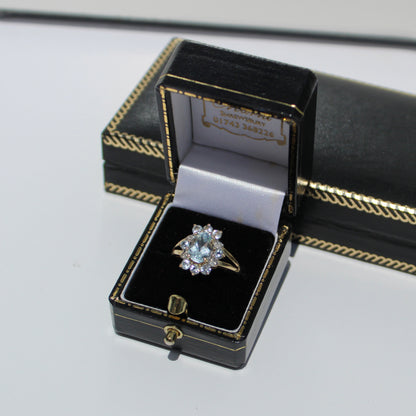Aquamarine & Diamond Floral Cocktail Ring, 1.8 Carats 14K Gold
