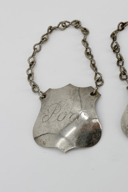 Trio of Sterling Silver Bottle Tags & Antique Book