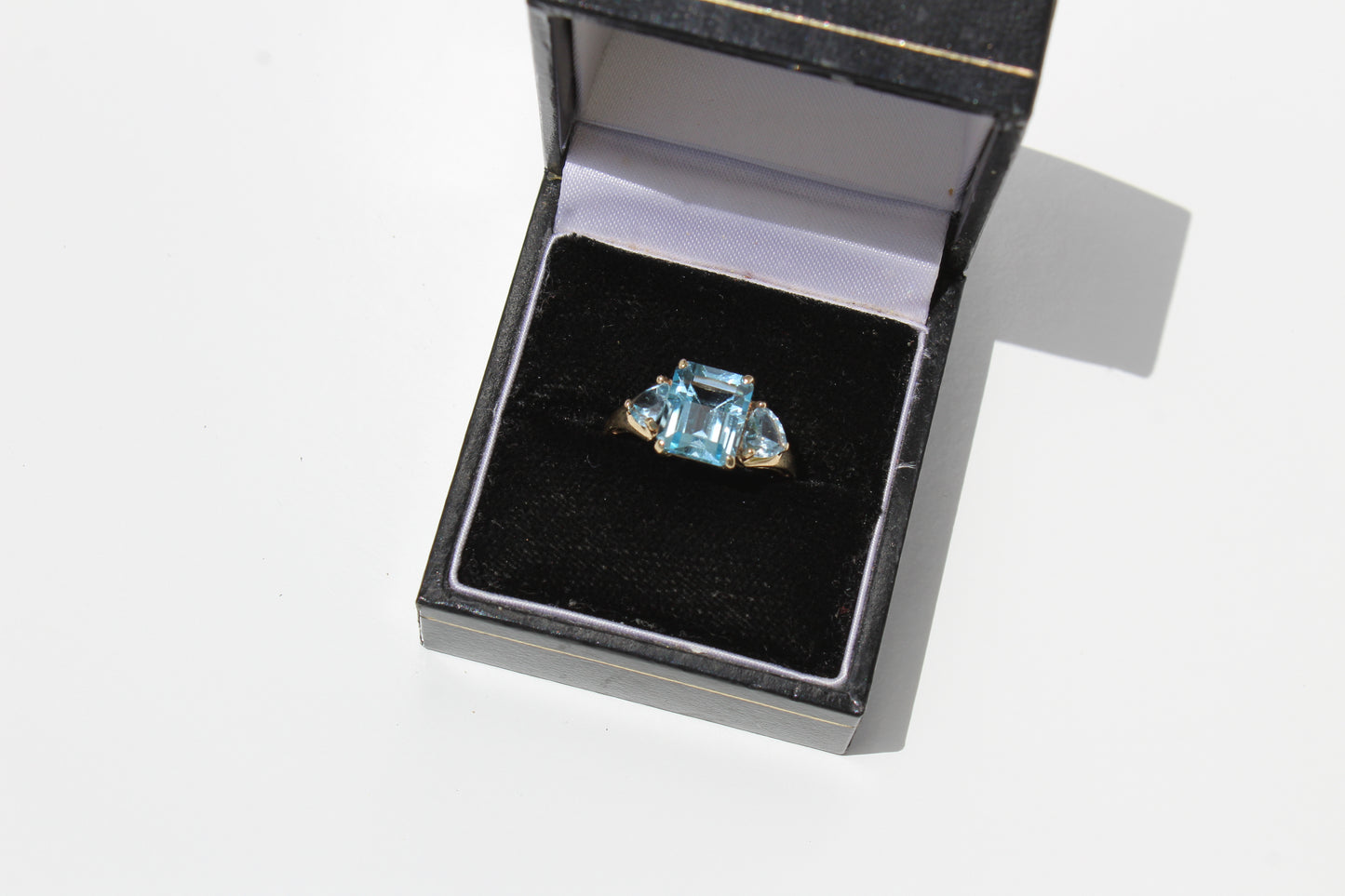 Blue Topaz & Aquamarine Trilogy Ring, 4.77 Carats 9K Gold