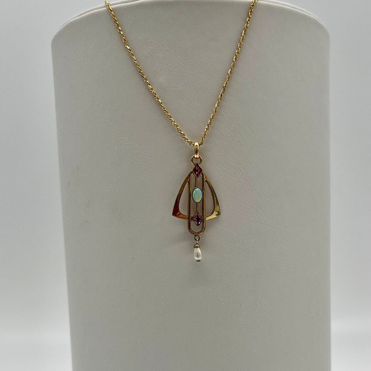 Edwardian Opal, Amethyst, & Pearl Necklace, 0.88 CTW 14K/18K Gold