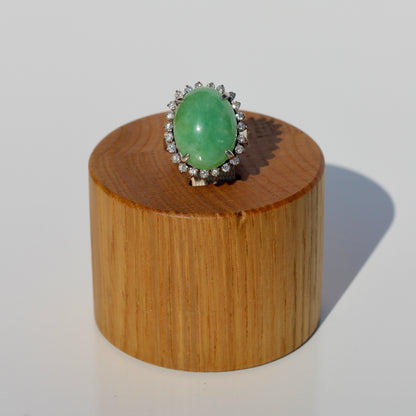 Jade Cabochon & Diamond Halo Ring, 14.13 Carats 14K Gold