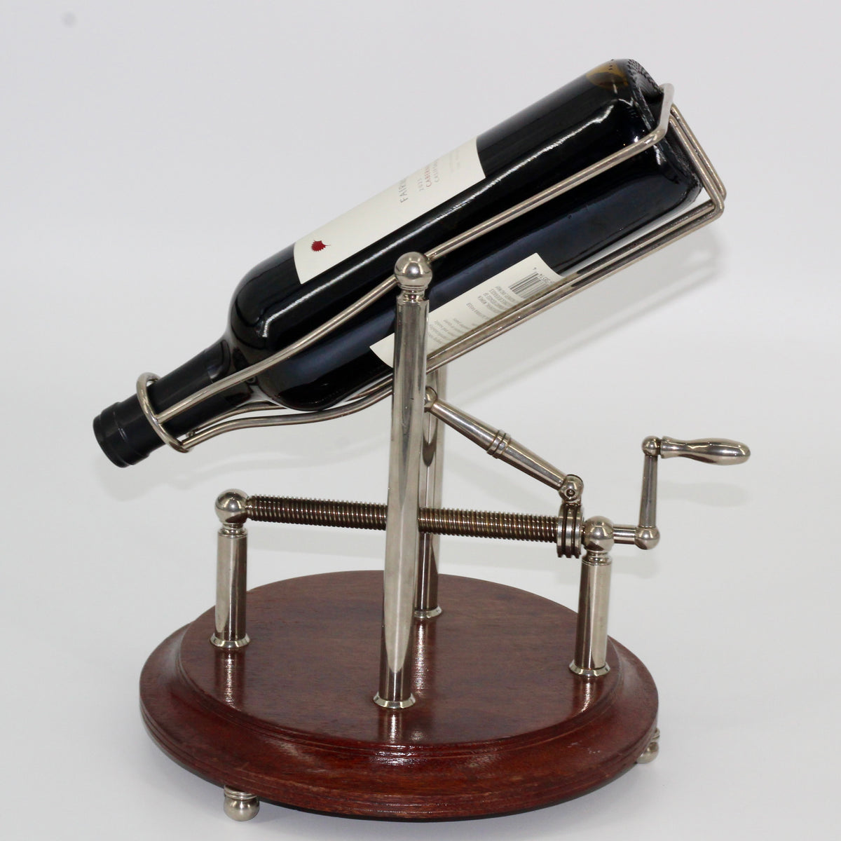Antique Adjustable Cradle Silver & Wood Wine Decanter- Professionally Restored