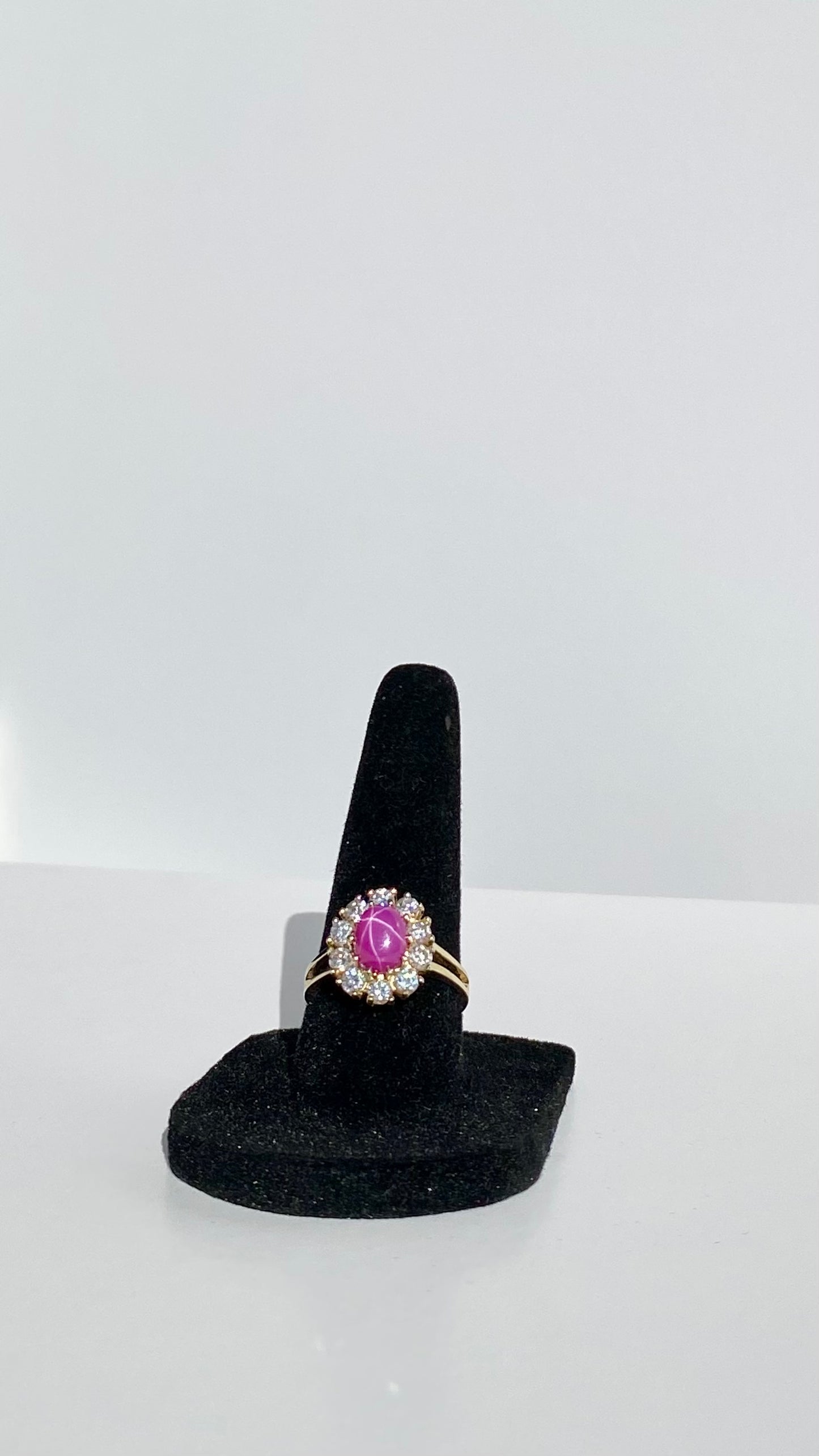 Bague en or 14 carats avec cabochon en rubis étoilé et spinelle, 3 carats