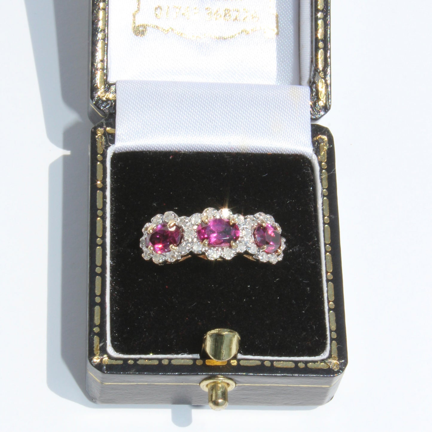 Rhodolite & Diamond Trilogy Halo Ring, 1.98 Carats 14K Two-Toned Gold