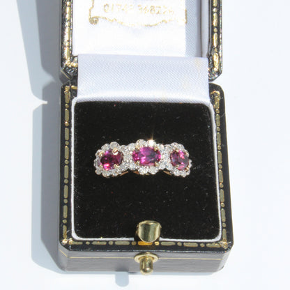 Rhodolite & Diamond Trilogy Halo Ring, 1.98 Carats 14K Two-Toned Gold
