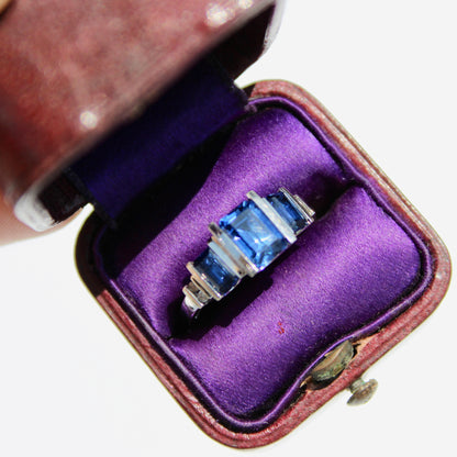 Sapphire & Diamond Trilogy Ring, 2 Carats 10K White Gold