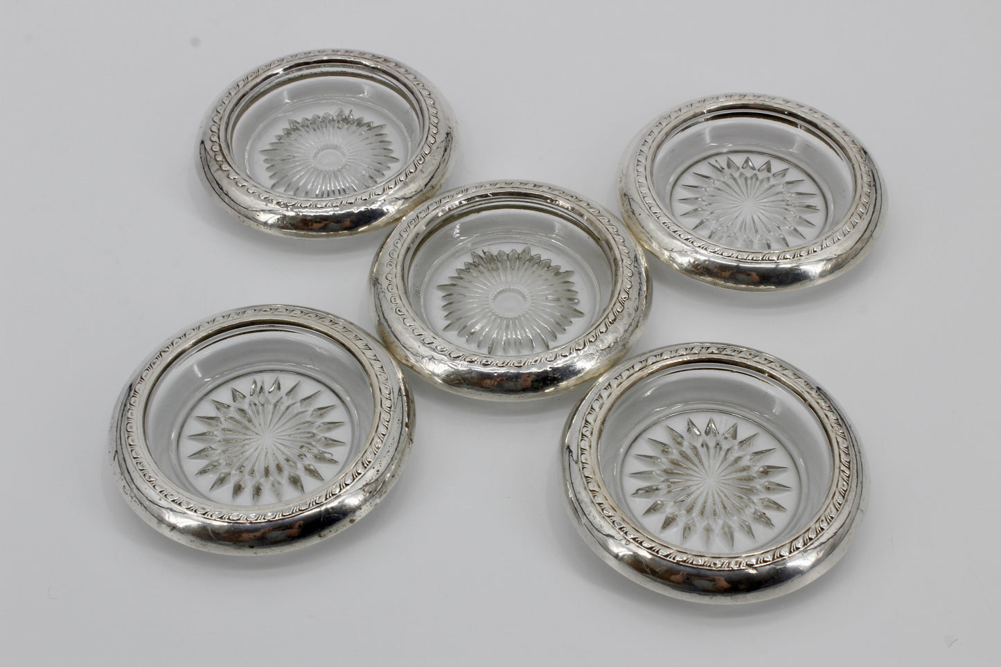 Sterling Silver & Cut Crystal Ashtrays- Set of 5
