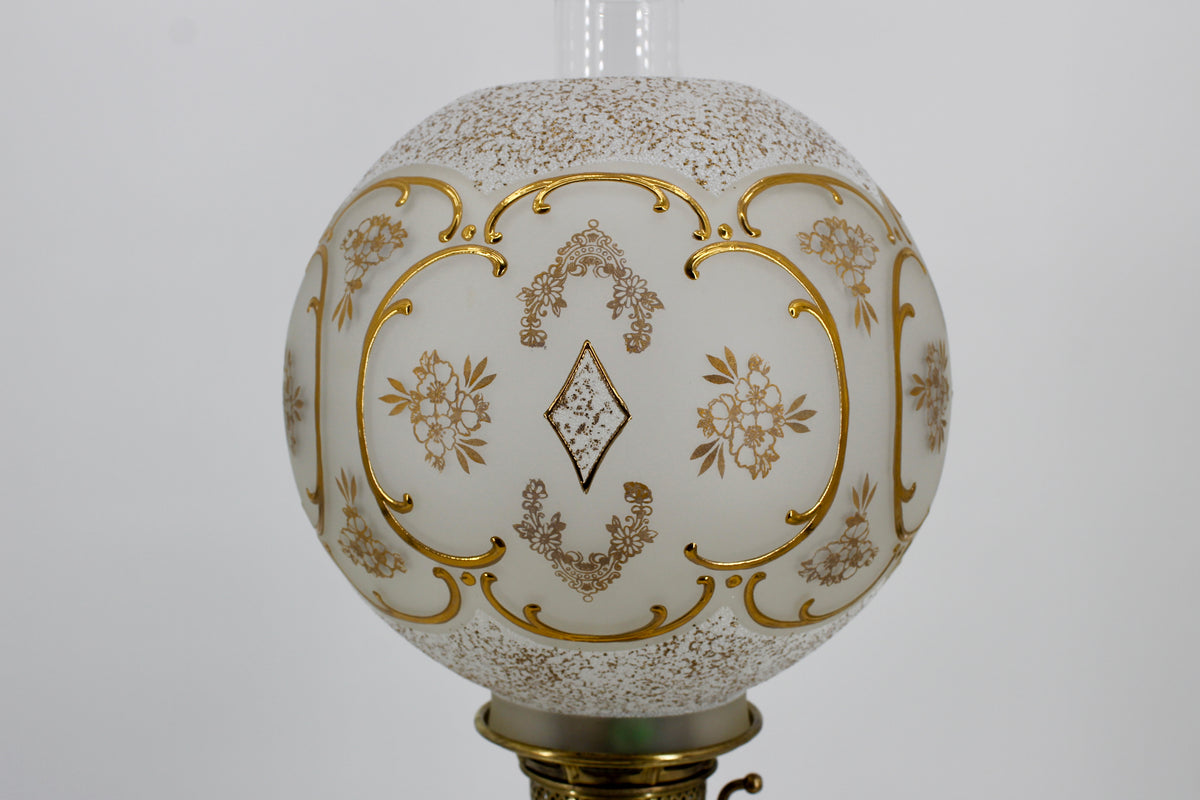 1895 Gilded Crystal Corinthian Banquet Lamp by Edward Miller