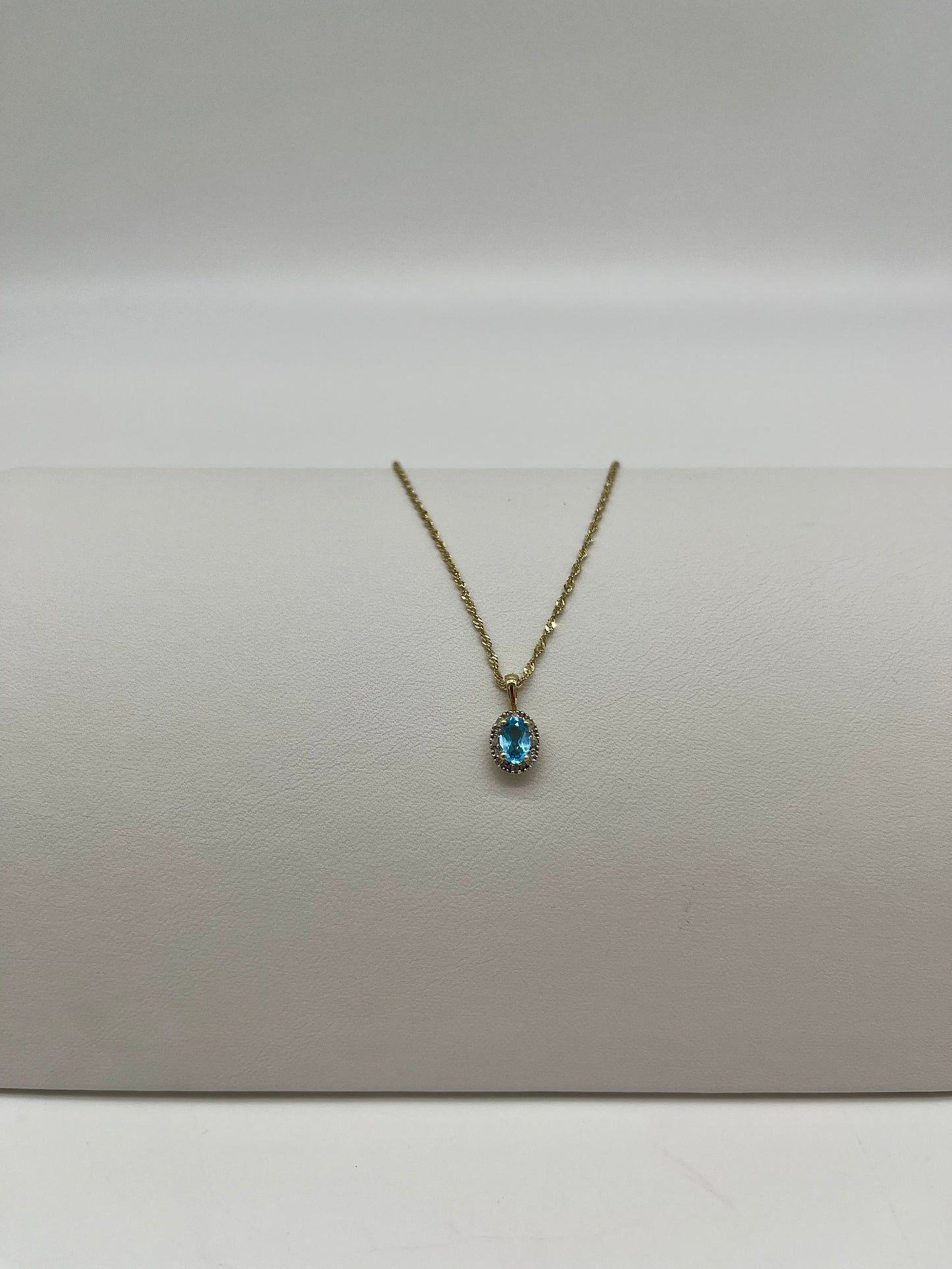 Antique Blue Topaz & Diamond Halo Necklace, 0.6 CTW 10K Gold