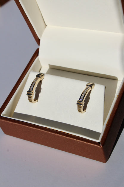 Vintage Diamond Hoops, 1/4 Carat 9K Gold