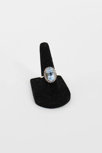 Blue Topaz & Diamond Halo Cocktail Ring,  8.514 CTW 14K Gold