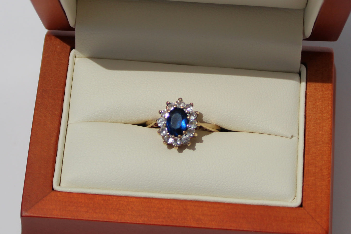 Cobalt Blue & White Spinel Halo Ring, 1.55 Carats 9K Gold