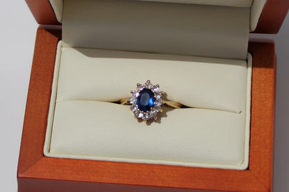 Cobalt Blue & White Spinel Halo Ring, 1.55 Carats 9K Gold