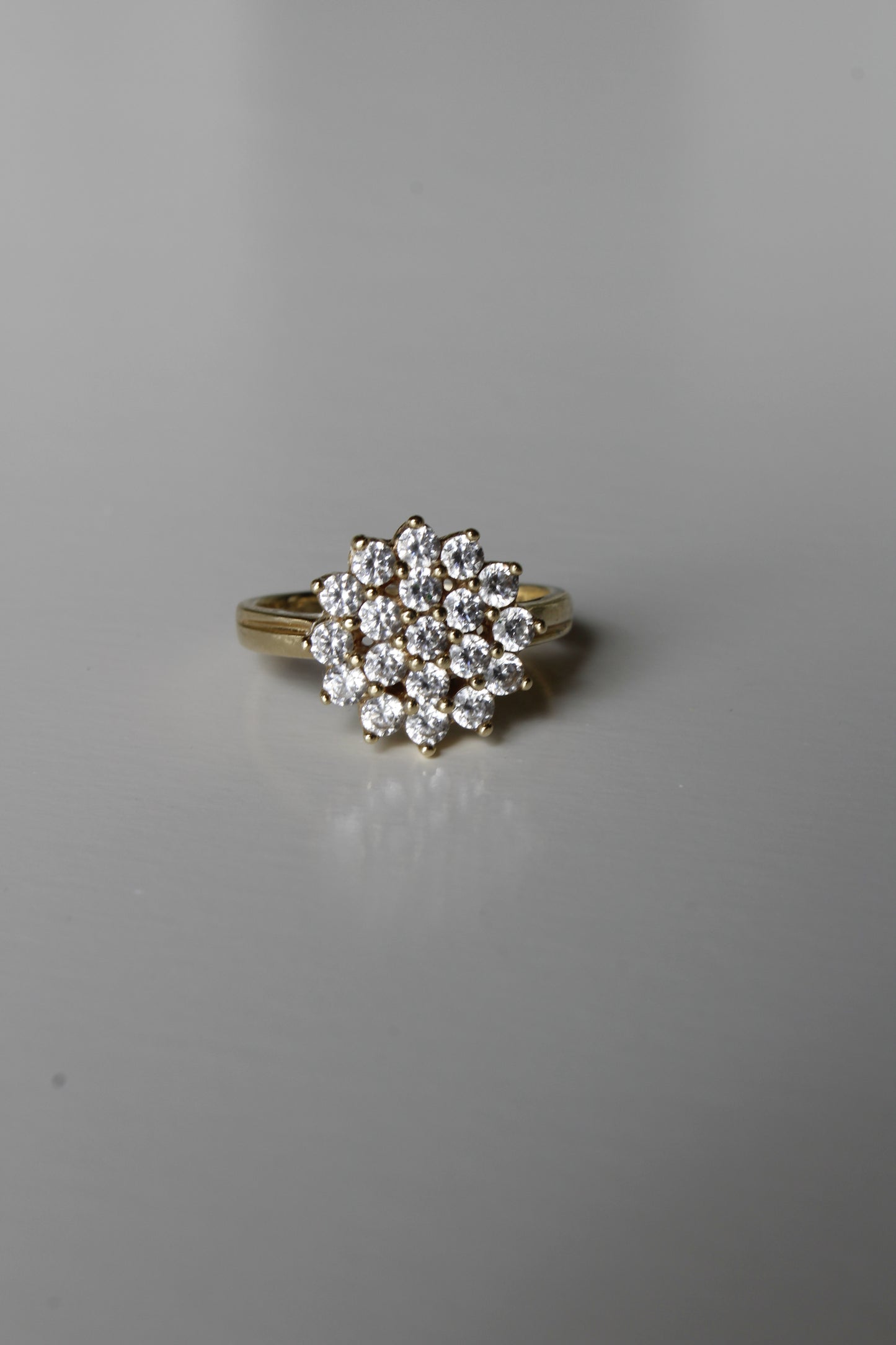 Vintage English CZ Cluster Cocktail Ring, 1.52 Carats 9K Gold