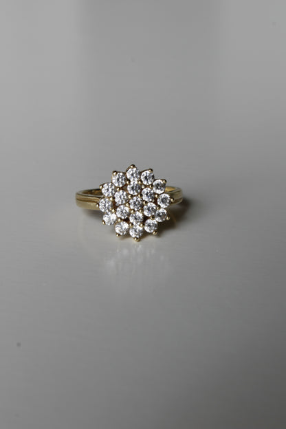 Vintage English CZ Cluster Cocktail Ring, 1.52 Carats 9K Gold