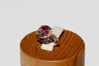 Bague en or 14 carats avec tourmaline rose et diamants, 2 ct