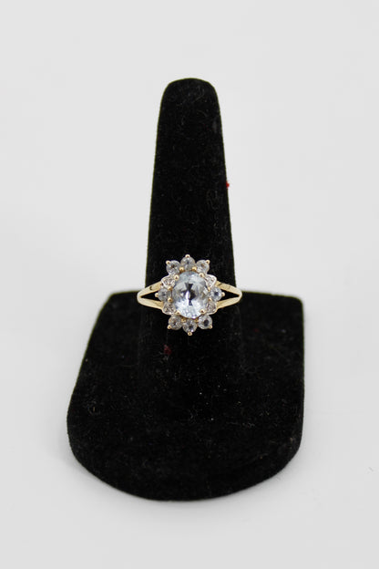 Aquamarine & Diamond Floral Cocktail Ring, 1.8 Carats 14K Gold