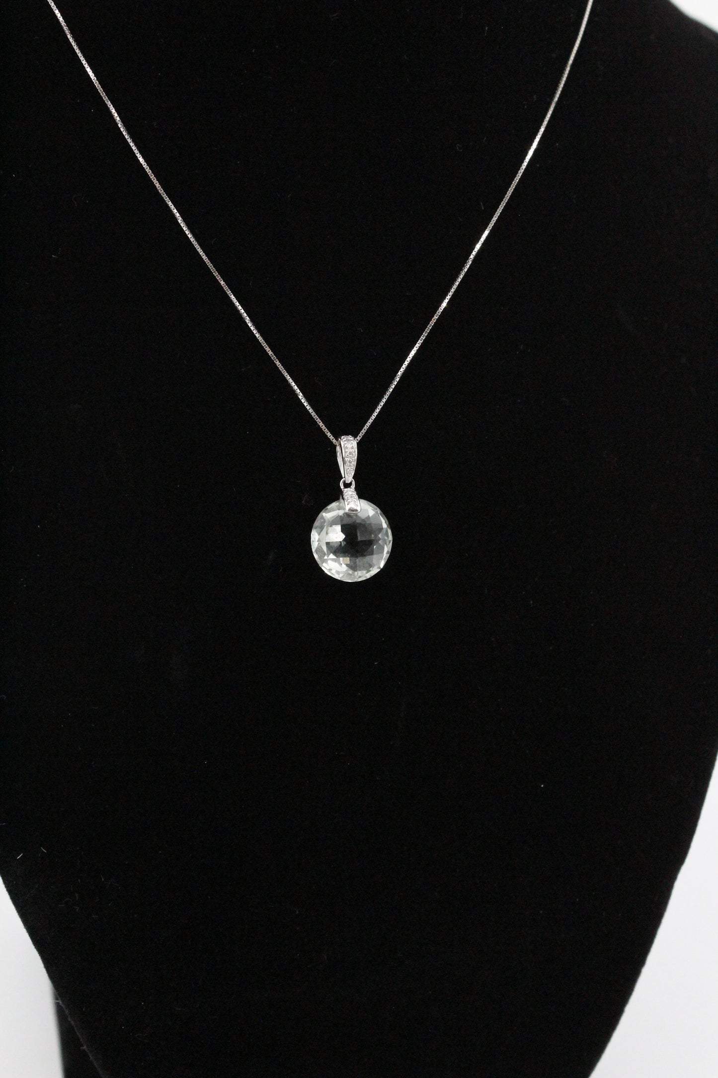 Prasiolite & Diamond Necklace, 7 Carats 14K White Gold