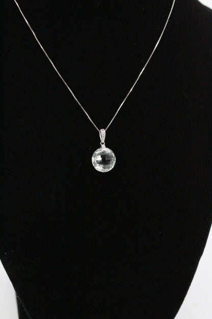 Prasiolite & Diamond Necklace, 7 Carats 14K White Gold