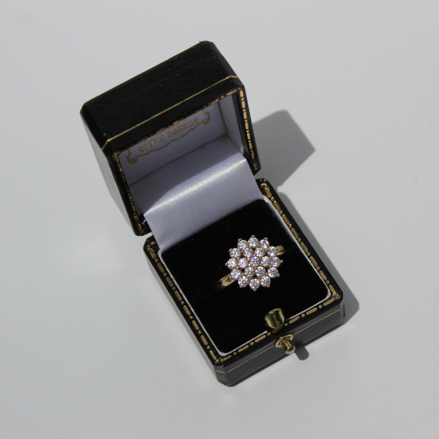 Vintage English CZ Cluster Cocktail Ring, 1.52 Carats 9K Gold