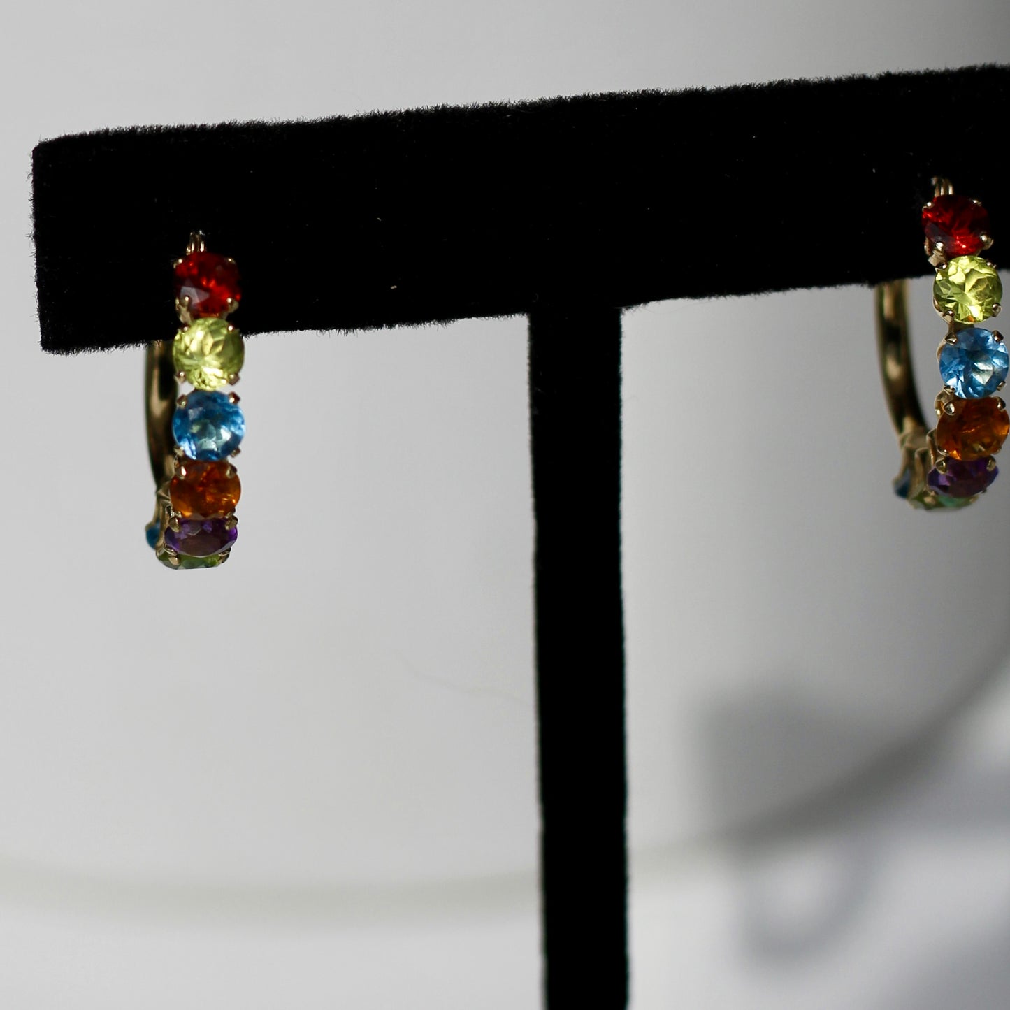Precious Gemstone 'Rainbow' Hoop Earrings, 3.3 Carats 14K Gold