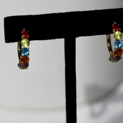 Precious Gemstone 'Rainbow' Hoop Earrings, 3.3 Carats 14K Gold