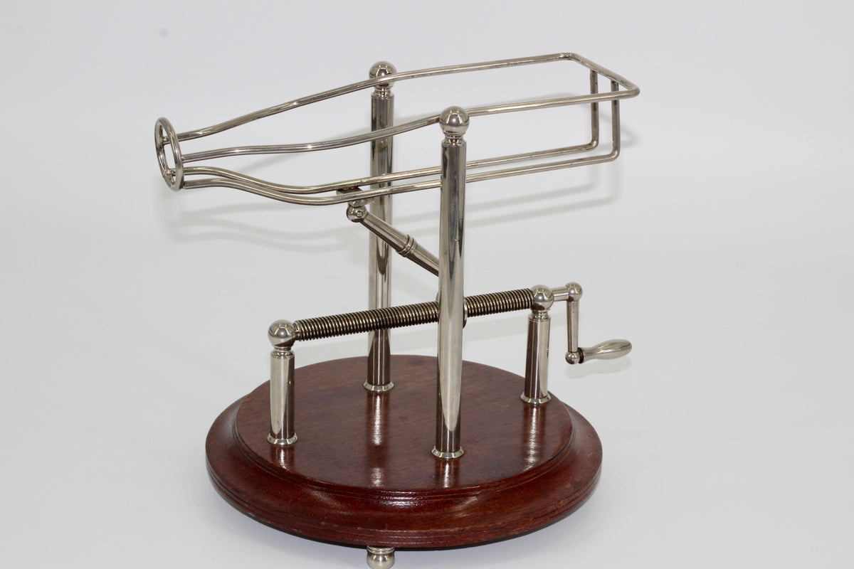 Antique Adjustable Cradle Silver & Wood Wine Decanter- Professionally Restored