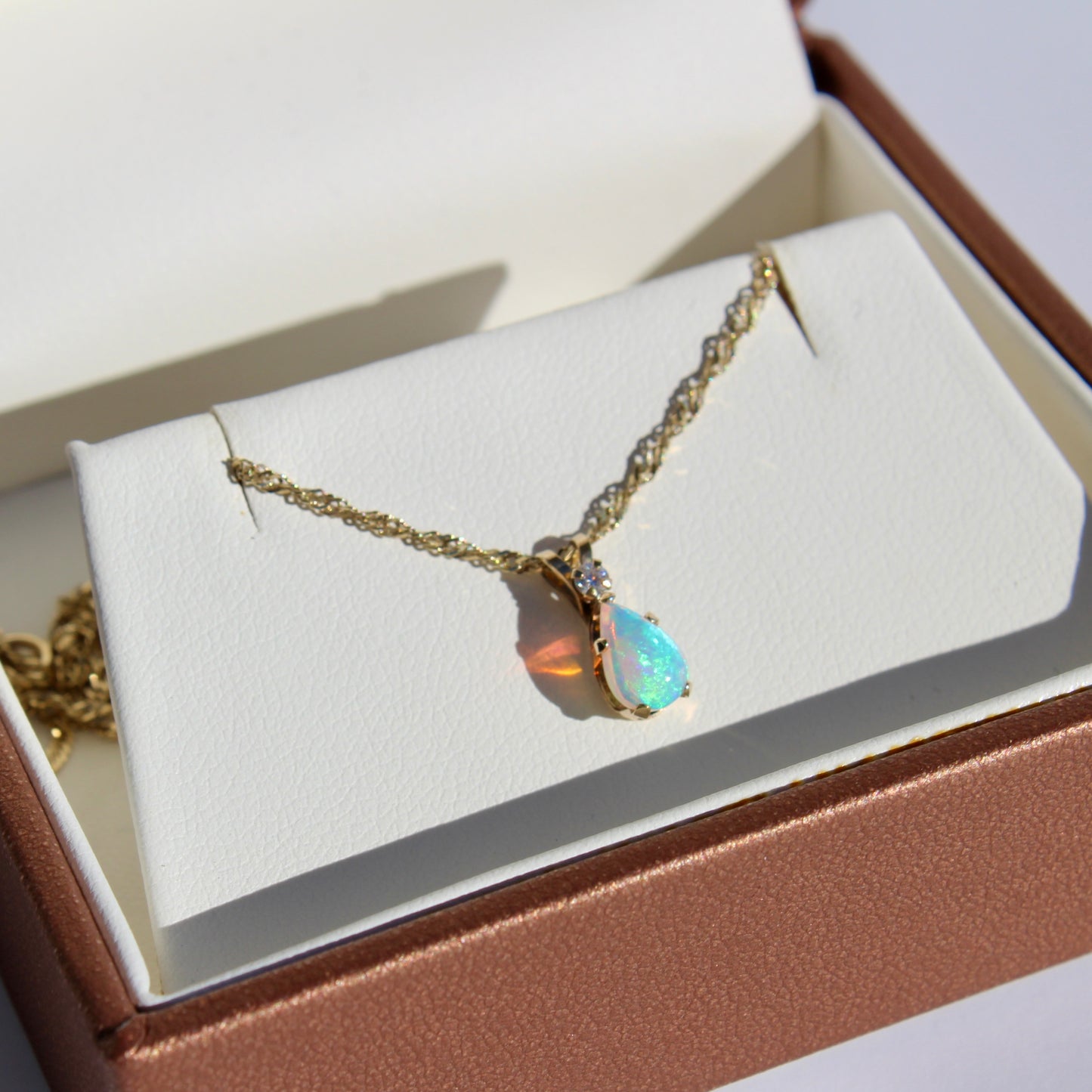 1920's Opal & Diamond Necklace, 0.5 Carat 10K Gold