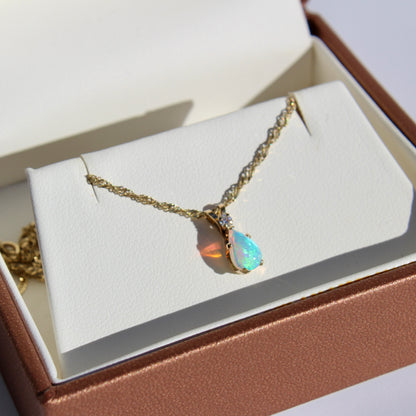 1920's Opal & Diamond Necklace, 0.5 Carat 10K Gold