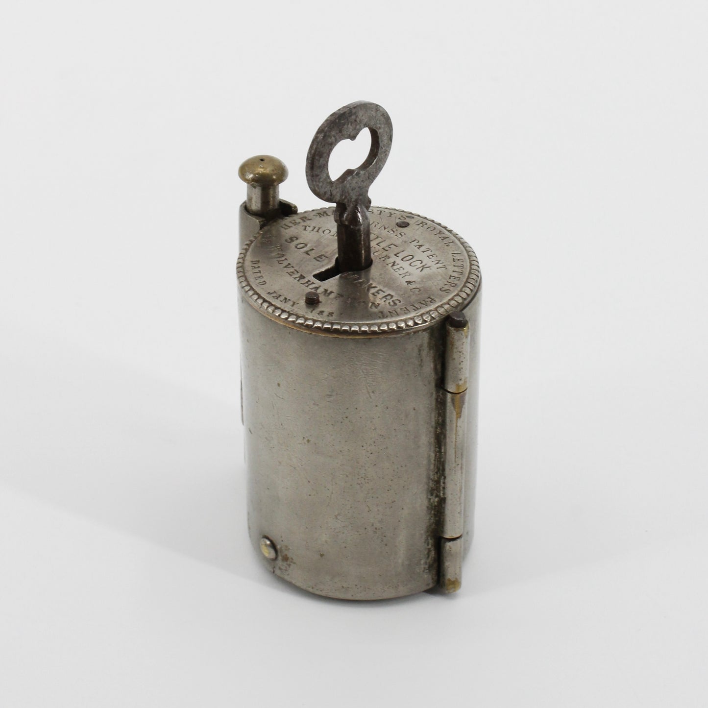 1881 Burns's Royal Patent Bottle Lock & Key Set by Thomas Turner & Co.