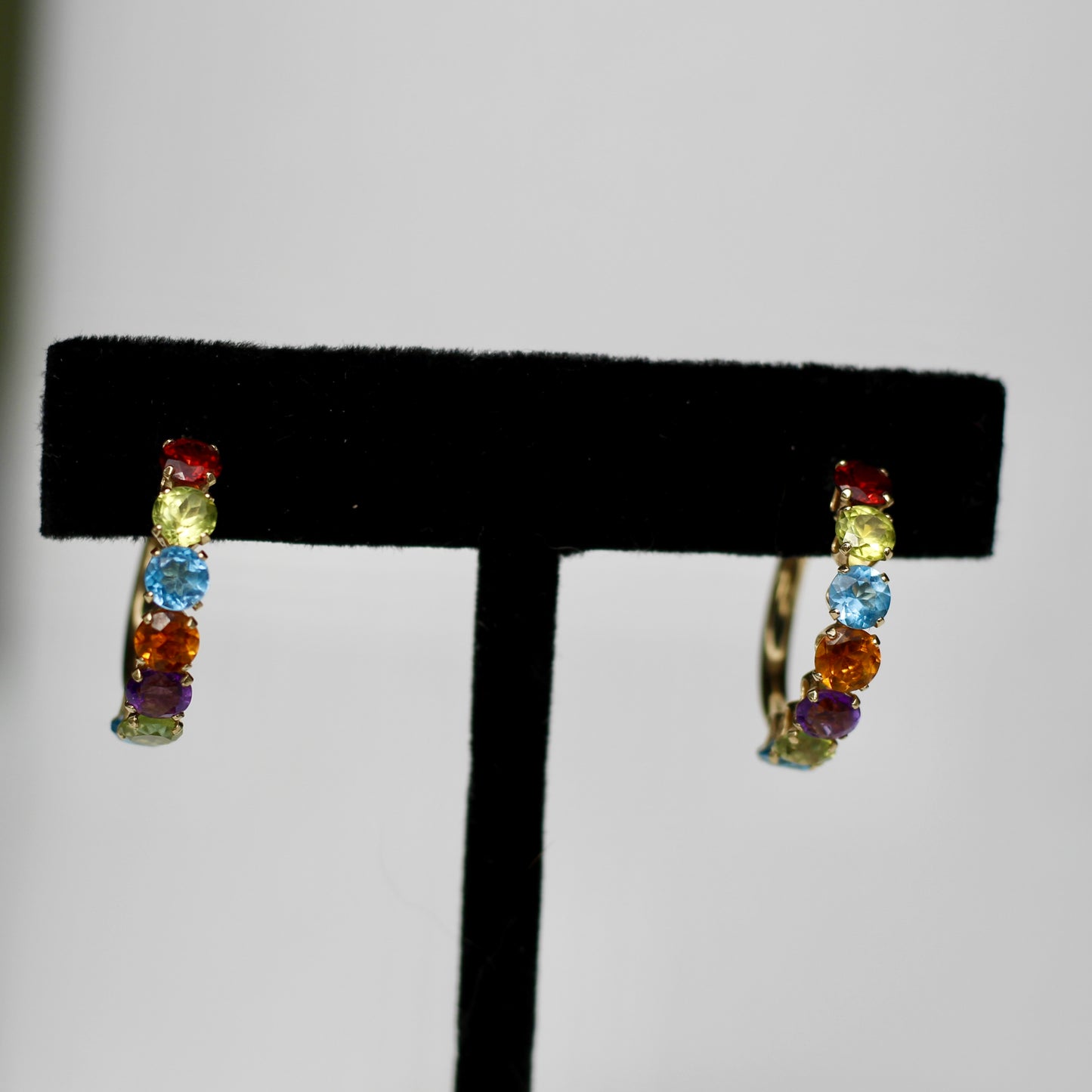 Precious Gemstone 'Rainbow' Hoop Earrings, 3.3 Carats 14K Gold