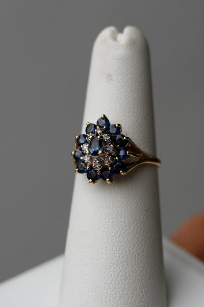 Antique Sapphire Diamond Cluster Set- Ring & Pendant, 2.25 Carats 14K Gold