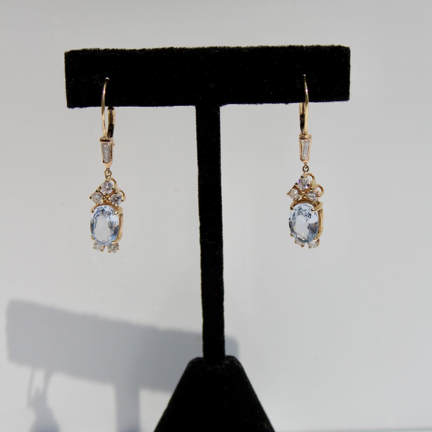 Antique Aquamarine & Diamond Drop Earrings, 3.78 Carats 14K Gold