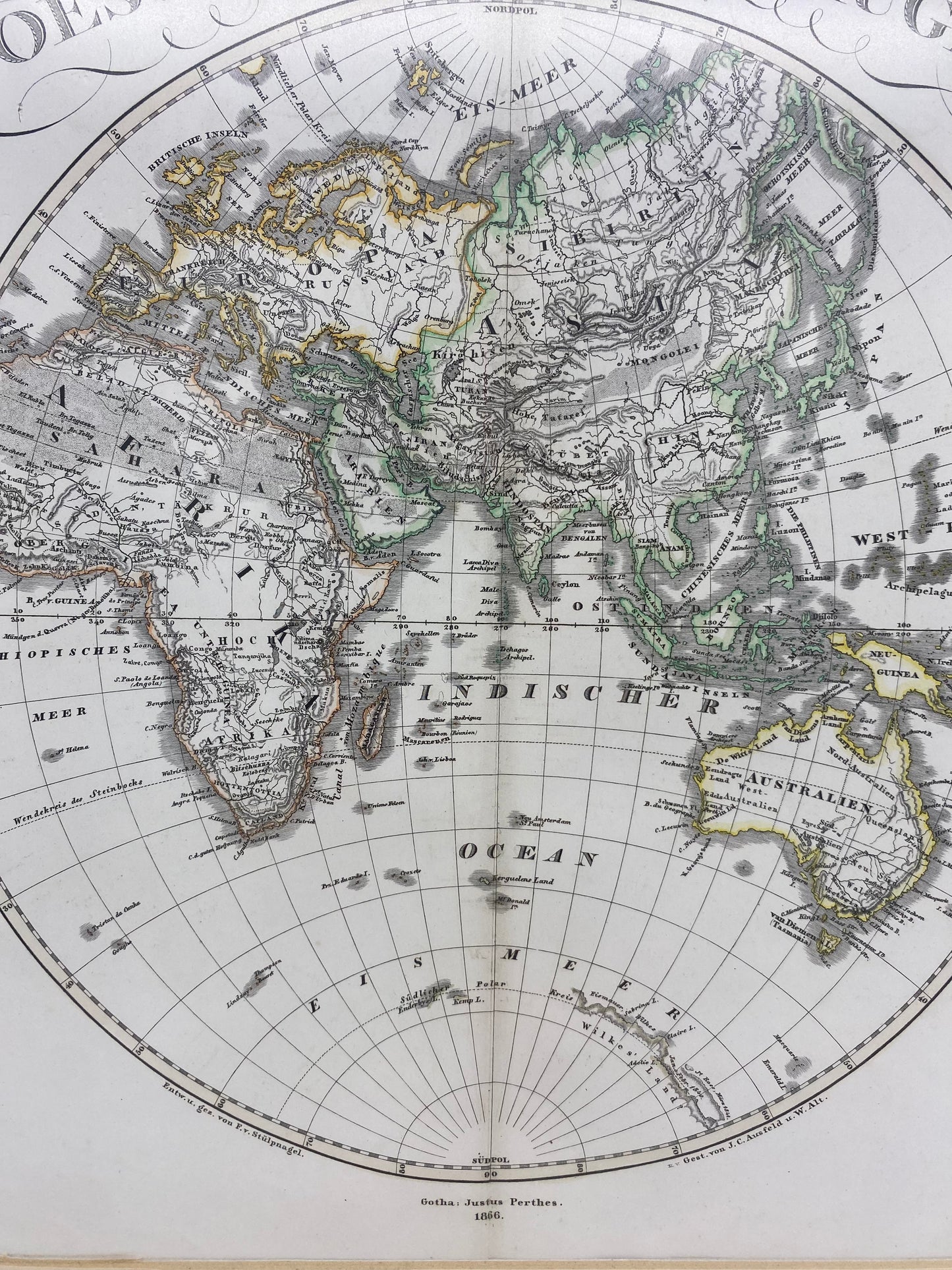 1866 Stieler World Map Framed Pair