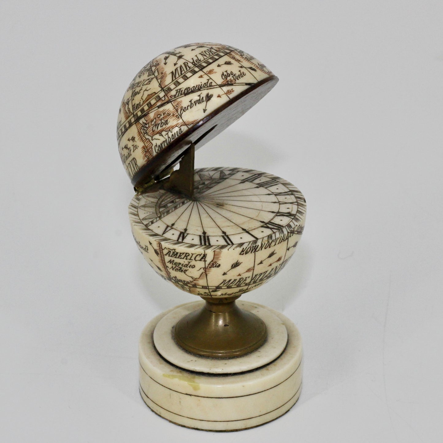 19th Century Miniature Ivory Terrestrial Globe & Sundial