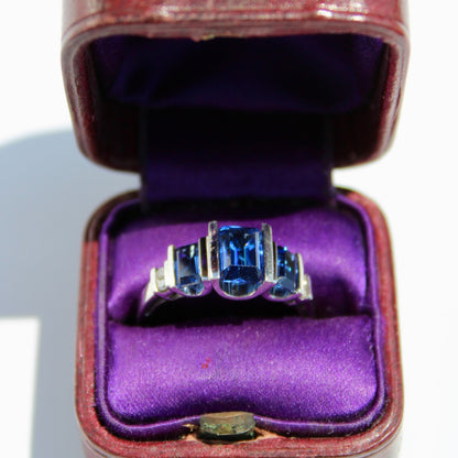 Sapphire & Diamond Trilogy Ring, 2 Carats 10K White Gold