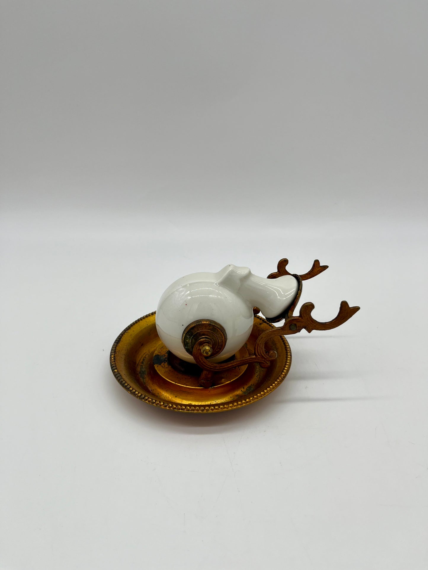 Bronze & Porcelain Revolving 'Nautilus' Inkwell by JL Encrier Bascule Paris